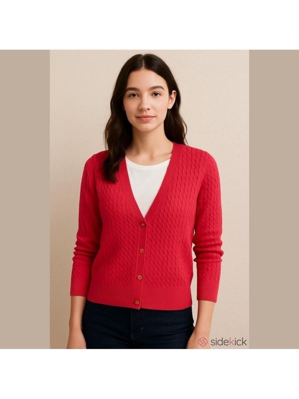 Kate Hill Pink Cable Knit Cardigan Raspberry Color Petite Medium
